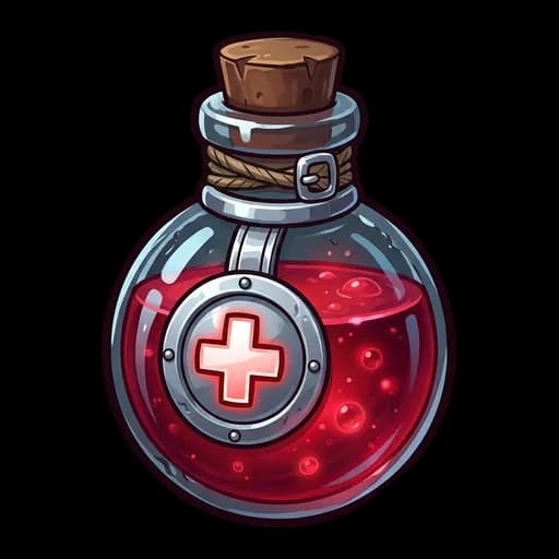 a red health potion in a round glass bottle
