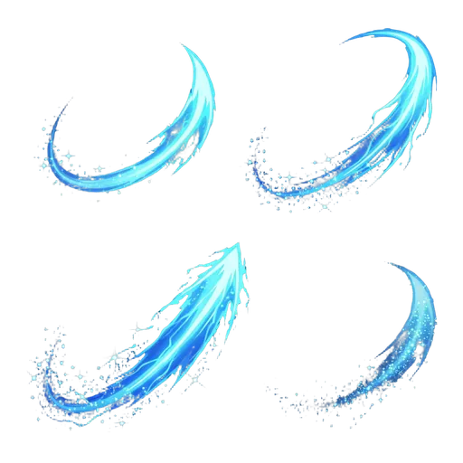 VFX Sprite example: a blue arcane slash with sparkling edges